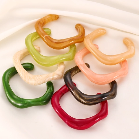Retro Marmor Struktur Unregelmäßiger Offener Harz Armreif Geometrisches Wellen Elastisches Armband Schmuck Zubehör Für Damen Geschenk