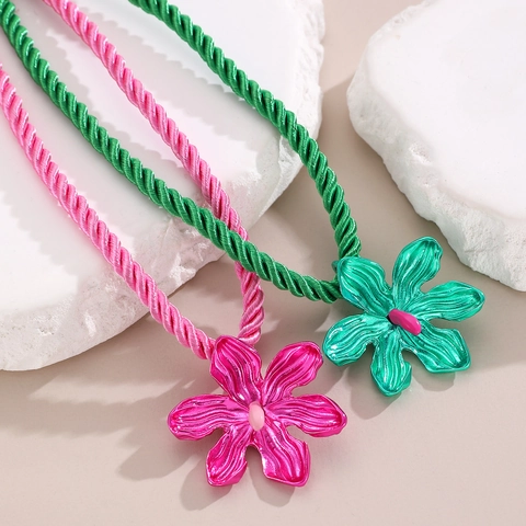 European American Alloy Orchid Flower Pendant Necklace Colorful Woven Rope Cotton Cord Velvet Choker For Women Fashion Jewelry
