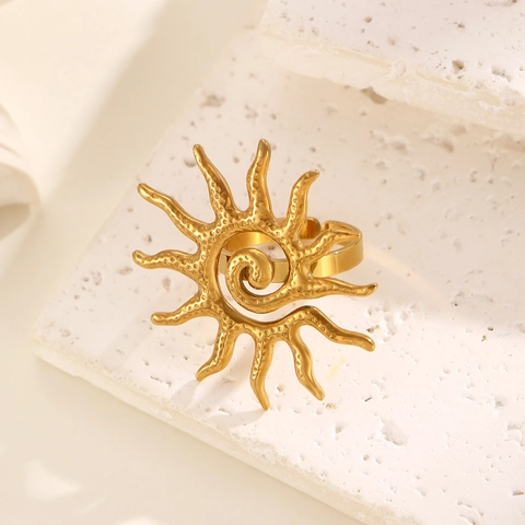 Anillo Abierto de Acero Inoxidable Impermeable para Mujer Minimalista Oro Plata Ajustable Corazón Tulipán Sol Pulpo Joyería