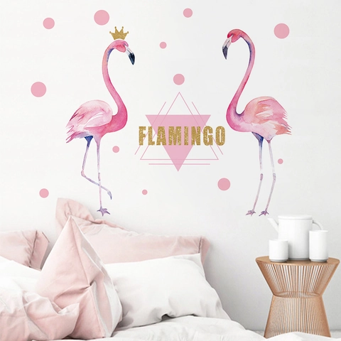 Nordic Pink Flamingo Watercolor Wall Sticker Removable PVC Decorative Decal For Living Room Bedroom Background Home Decor