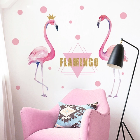 Nordic Pink Flamingo Watercolor Wall Sticker Removable PVC Decorative Decal For Living Room Bedroom Background Home Decor
