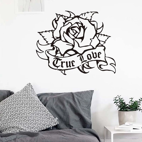 Vintage Zwarte Roos Bloem Muursticker True Love Lint Ontwerp PVC Verwijderbare Decoratieve Sticker Voor Slaapkamer Woonkamer