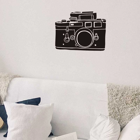 Adesivo da Parete Macchina Fotografica Vintage Silhouette Nera Retrò Decalcomania in PVC per Soggiorno Camera da Letto Ufficio