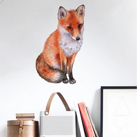 Artistic Watercolor Red Fox Wall Sticker Removable PVC Animal Mural For Living Room Bedroom Home Wall Decoration Decal