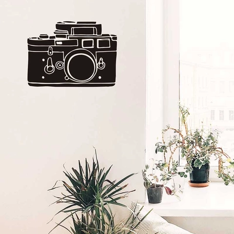 Adesivo da Parete Macchina Fotografica Vintage Silhouette Nera Retrò Decalcomania in PVC per Soggiorno Camera da Letto Ufficio