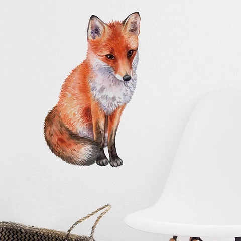 Artistic Watercolor Red Fox Wall Sticker Removable PVC Animal Mural For Living Room Bedroom Home Wall Decoration Decal