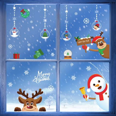 Weihnachten Statische Fensteraufkleber Rentier Schneemann Schneeflocke Aufkleber Für Shop Glas Glastür Xmas Neujahr Haus Deko