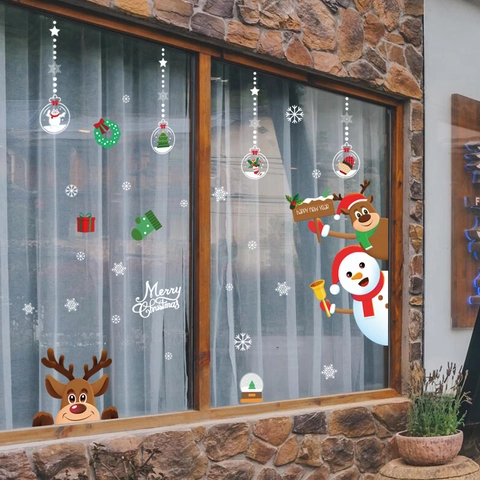 Weihnachten Statische Fensteraufkleber Rentier Schneemann Schneeflocke Aufkleber Für Shop Glas Glastür Xmas Neujahr Haus Deko