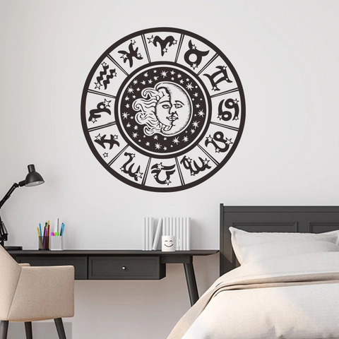 Adesivo Da Parete Rotondo In PVC Con Dodici Costellazioni Sole Luna Autoadesivo Mistica Astrologia Per Casa