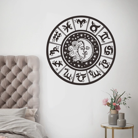 Adesivo Da Parete Rotondo In PVC Con Dodici Costellazioni Sole Luna Autoadesivo Mistica Astrologia Per Casa