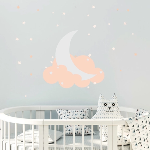 Nordische Mond Sterne Wolke Wandaufkleber Für Kinderzimmer Deko PVC Abnehmbare Selbstklebende Schlafzimmer Kunsttattoos