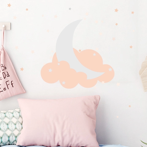 Nordische Mond Sterne Wolke Wandaufkleber Für Kinderzimmer Deko PVC Abnehmbare Selbstklebende Schlafzimmer Kunsttattoos