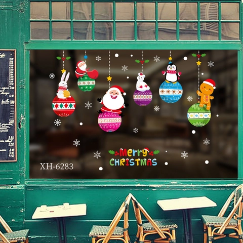 Pegatinas de Ventana de Feliz Navidad Papá Noel Pingüino Animales de Dibujos Animados PVC Calcomanías Estáticas Decoración de Vitrina Festiva