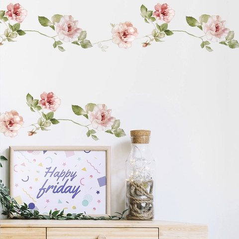 Adesivo da Parete con Fiori di Rosa Rosa Acquerello Removibile in PVC Autoadesivo Murale per Camera da Letto Soggiorno Decorazione Casa
