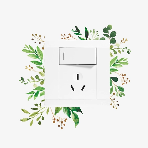 Stickers Muraux de Commutateur en PVC Style Nordique Feuilles Vertes Aquarelle Botanique DIY Décoratif Mural Amovible