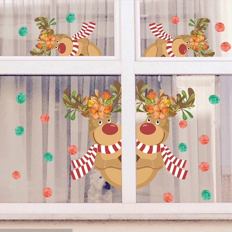Cartoon Weihnachten Rentier Fensteraufkleber Wasserdicht PVC Wandtattoo Für Zuhause Geschäft Schaufenster Neujahr Deko