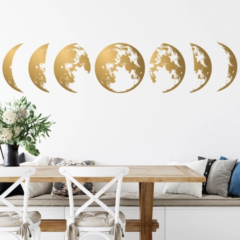 Adesivi Murali Minimalisti in PVC Fasi Lunari Oro Adesivi Murali Consistenza Metallica Per Decorazione Soggiorno Camera Letto