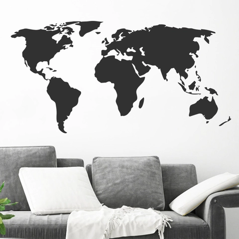 Adesivo da Parete Mappa del Mondo Moderno Silhouette Nero in PVC Autoadesivo Decorazione per Soggiorno Camera da Letto Ufficio Casa