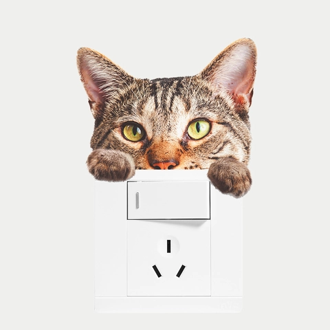 Bonito Adhesivo para Interruptor de Gato y Perro Realista de PVC Impermeable Calcomanía de Pared de Animales para Decoración de Panel de Interruptor de Luz