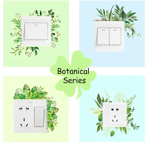 Stickers Muraux de Commutateur en PVC Style Nordique Feuilles Vertes Aquarelle Botanique DIY Décoratif Mural Amovible