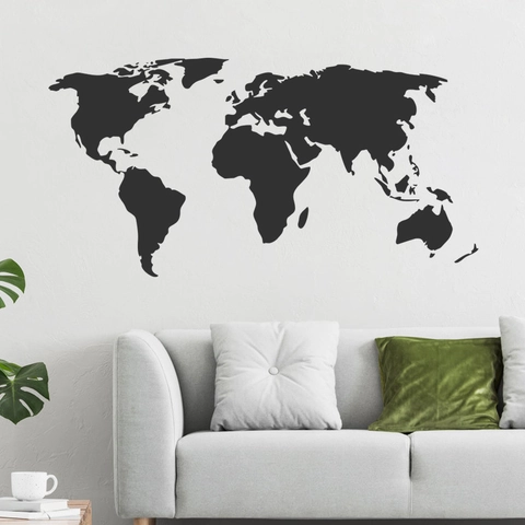 Adesivo da Parete Mappa del Mondo Moderno Silhouette Nero in PVC Autoadesivo Decorazione per Soggiorno Camera da Letto Ufficio Casa