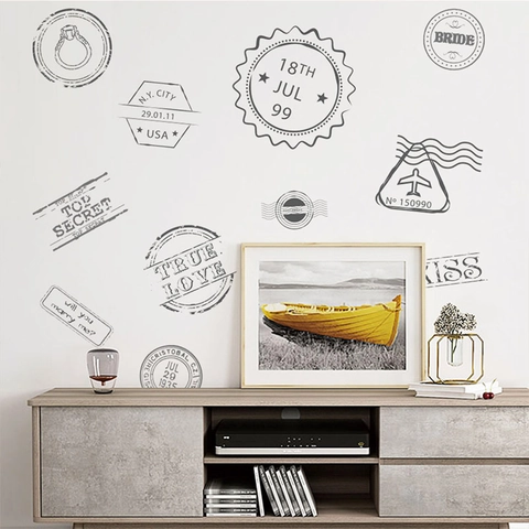Vintage Poststempel Wandtattoo PVC Retro Romantische Hochzeit Schriftzug Aufkleber Für Wohnzimmer Schlafzimmer Home Decor DIY Kunst Wandbild