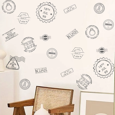Vintage Poststempel Wandtattoo PVC Retro Romantische Hochzeit Schriftzug Aufkleber Für Wohnzimmer Schlafzimmer Home Decor DIY Kunst Wandbild
