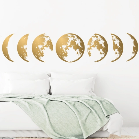 Adesivi Murali Minimalisti in PVC Fasi Lunari Oro Adesivi Murali Consistenza Metallica Per Decorazione Soggiorno Camera Letto