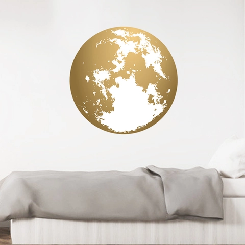 Minimalist Gold Moon Earth Circular PVC Wall Sticker Creative Metallic Planet Wall Decal For Bedroom Kids Room Home Decor