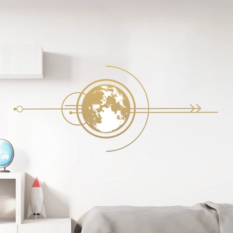 Golden Minimalist Earth Moon Geometric Wall Sticker PVC Self Adhesive Bohemian Celestial Arrow Wall Decal For Kids Bedroom Home Decor