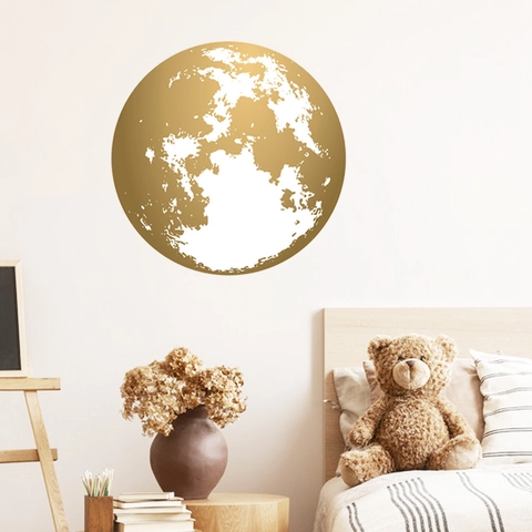 Minimalist Gold Moon Earth Circular PVC Wall Sticker Creative Metallic Planet Wall Decal For Bedroom Kids Room Home Decor