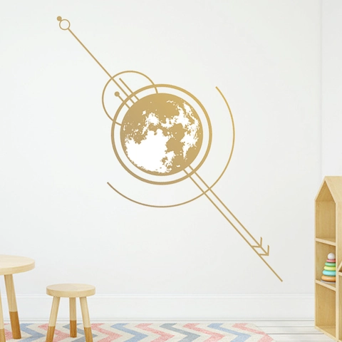Golden Minimalist Earth Moon Geometric Wall Sticker PVC Self Adhesive Bohemian Celestial Arrow Wall Decal For Kids Bedroom Home Decor