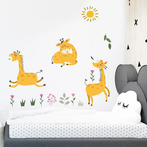 Nordische Aquarell Cartoon Giraffe Wandaufkleber Wasserdichte PVC Abnehmbare DIY Aufkleber Für Kinderzimmer Deko