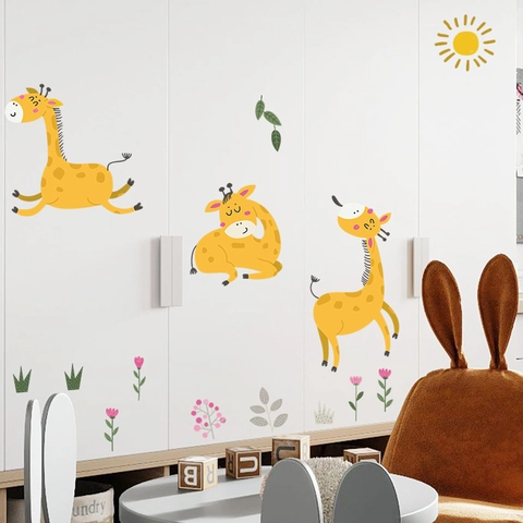 Nordische Aquarell Cartoon Giraffe Wandaufkleber Wasserdichte PVC Abnehmbare DIY Aufkleber Für Kinderzimmer Deko