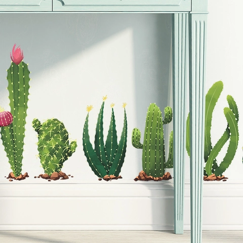Adesivi Murali Cactus Tropicali Piante Dipinte a Mano Acquerello Decalcomanie PVC per Camera da Letto Soggiorno Asilo Arredamento