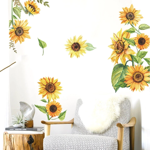 Watercolor Sunflower Flower Bouquet Wall Stickers PVC Removable Art Decal For Living Room Bedroom Home Decor
