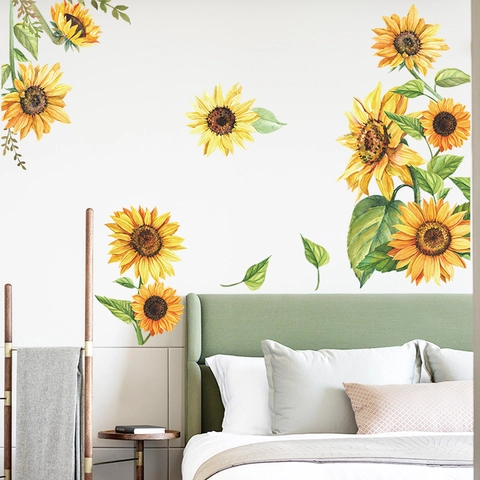 Watercolor Sunflower Flower Bouquet Wall Stickers PVC Removable Art Decal For Living Room Bedroom Home Decor