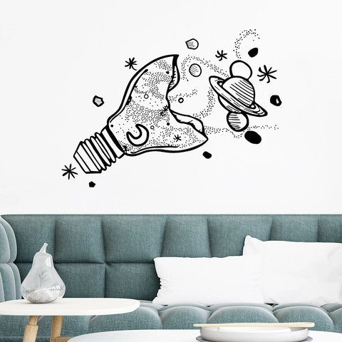 Creative Broken Light Bulb Space Galaxy Wall Sticker PVC Surrealist Line Art Mural For Living Room Bedroom Office Wall Decor