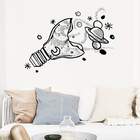 Creative Broken Light Bulb Space Galaxy Wall Sticker PVC Surrealist Line Art Mural For Living Room Bedroom Office Wall Decor