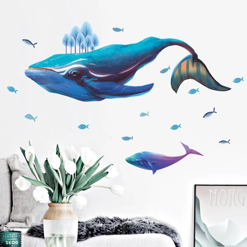 Dreamy Blue Whale Wall Stickers Ocean Marine Life PVC Removable Decals For Kids Bedroom Nursery Art Aesthetic Home Decor