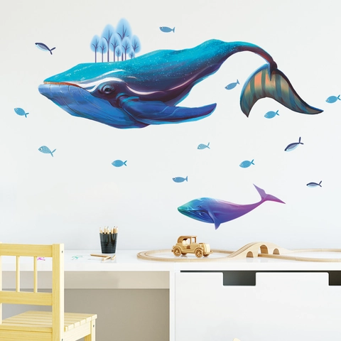 Dreamy Blue Whale Wall Stickers Ocean Marine Life PVC Removable Decals For Kids Bedroom Nursery Art Aesthetic Home Decor