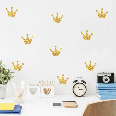 Gold Glitter Crown Wall Stickers PVC Self Adhesive Wall Decals For Kids Bedroom Nursery Kindergarten Home Decoration