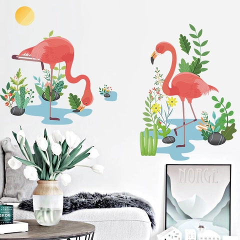 Flamingo Tropische Pflanzen Wandtattoo PVC Bedruckt Abnehmbare Kunst Wandbild Für Schlafzimmer Wohnzimmer Haus Dekoration