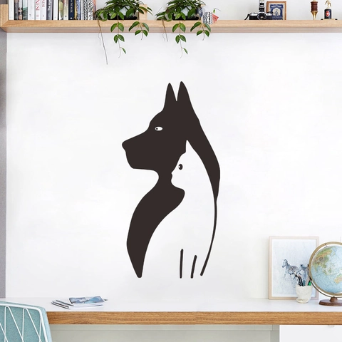 Minimalistische Kat Hond Silhouette Muursticker PVC Verwijderbaar Creatief Dier Negatieve Ruimte Home Decor Slaapkamer Woonkamer