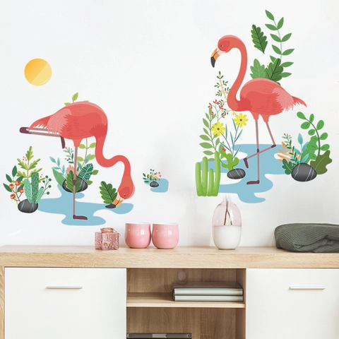 Flamingo Tropische Pflanzen Wandtattoo PVC Bedruckt Abnehmbare Kunst Wandbild Für Schlafzimmer Wohnzimmer Haus Dekoration