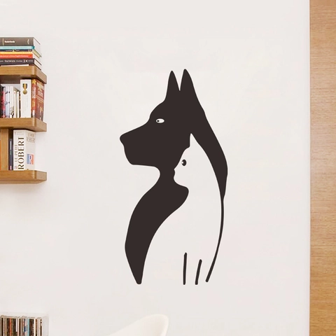 Minimalistische Kat Hond Silhouette Muursticker PVC Verwijderbaar Creatief Dier Negatieve Ruimte Home Decor Slaapkamer Woonkamer