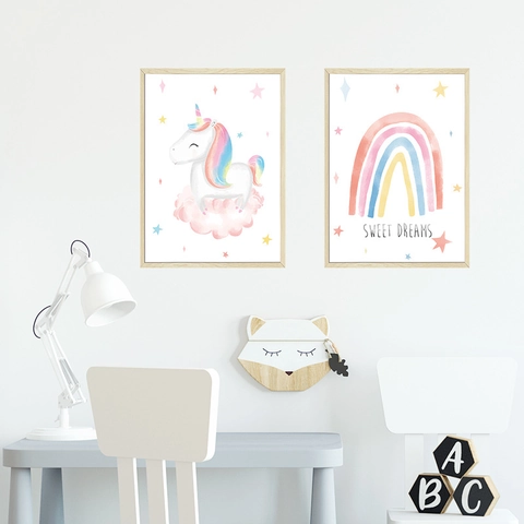 Cartoon Unicorn Rainbow Wall Stickers PVC Sweet Dreams Decals For Kids Bedroom Nursery Room Wall Decor