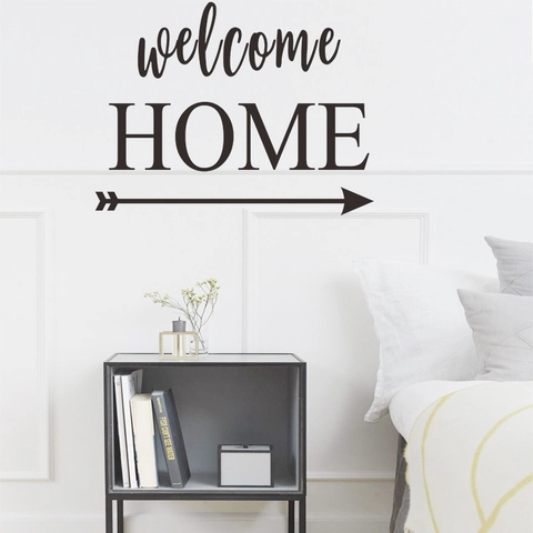 Modern Minimalist Welcome Home Lettering Wall Sticker With Arrow Pattern PVC Removable Mural For Living Room Bedroom Decor