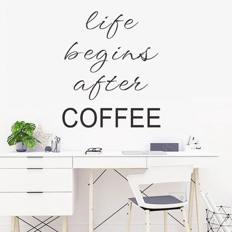 Adhesivo de Pared de PVC Moderno Minimalista Life Begins After Coffee Eslógan Cita Decoración Para Dormitorio Café Hogar Oficina