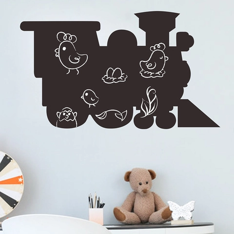 Adesivo da Parete Lavagna a Forma di Treno PVC Removibile Silhouette Locomotiva a Vapore Lavagna Murale per Camera dei Bambini Decorazione